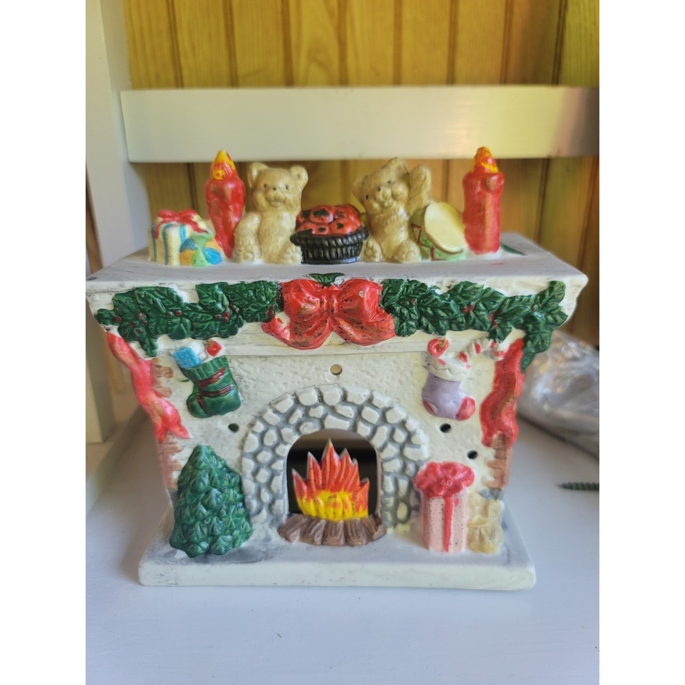 Christmas Holiday Fireplace Porcelain Decor Candle Holder